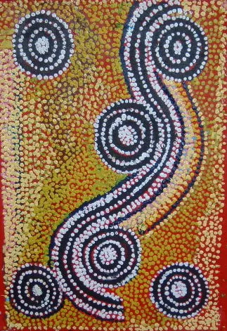 Paddy Sims Japaljarri, Warlu Jukurrpa (Fire Dreaming), 2006, synthetic polymer paint on linen, 46x30