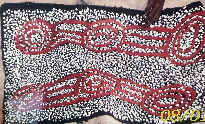 Pegleg Tjampitjinpa, Tingari, 2004, synthetic polymer paint on linen, 91 x 60 cm