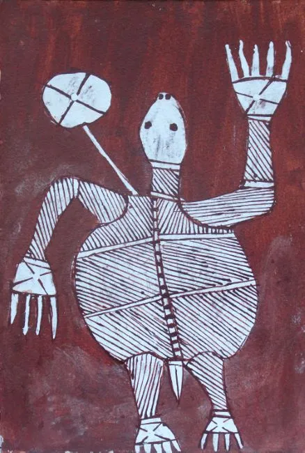 Don Namundja, Ngalmangiyi (Long Necked Turtle), 2016, synthetic polymer paint on Arches paper, 20.5 x 30.5 cm