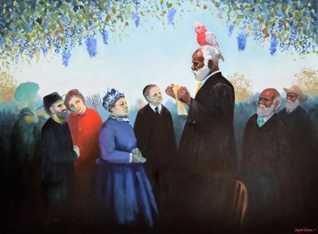 Jacob Karumapuli Stengle, The Reading of the Document, 2017, oil on canvas, 138 x 102 cm