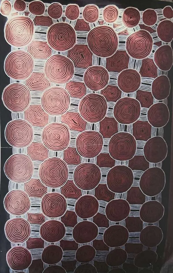 Ronnie Tjampitjinpa, Tingari, 2007, synthetic polymer paint on Belgian linen, 296 x 179 cm