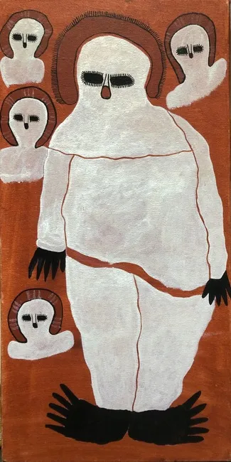 Gordon Barunga, Wandjina the rainmaker, 2022, synthetic polymer paint on canvas, 30 x 60 cm