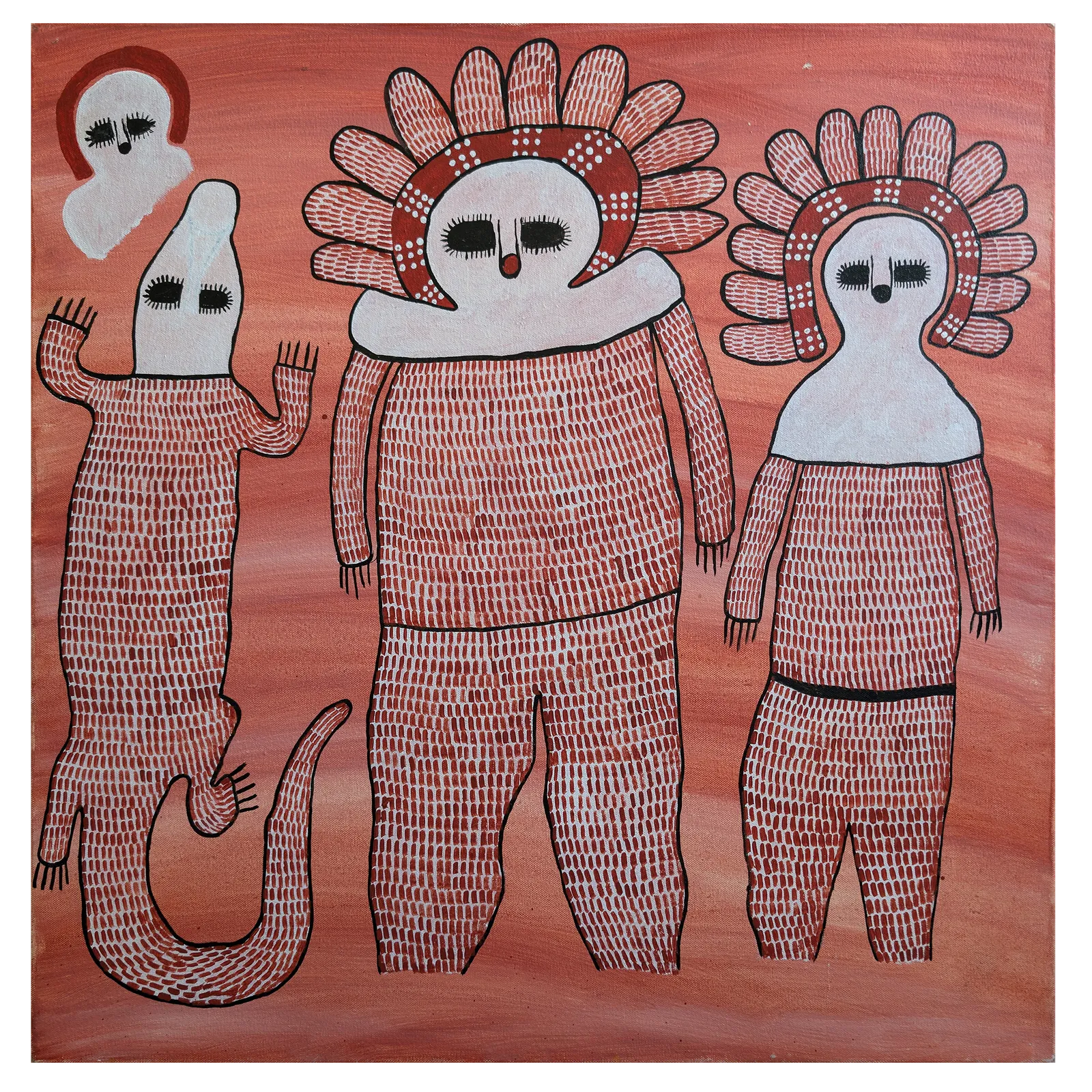 Gordon Barunga, Wandjina & Coi Coi (saltwater crocodile), 2022, synthetic polymer paint on canvas, 60 x 60 cm
