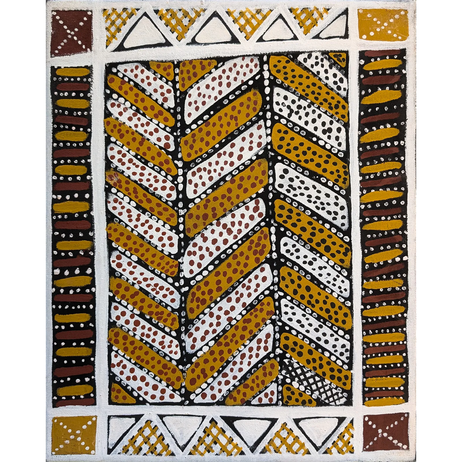 Lucinda Puruntatameri, Jilamara Design, 2021, natural earth pigments on canvas, 50 x 40 cm
