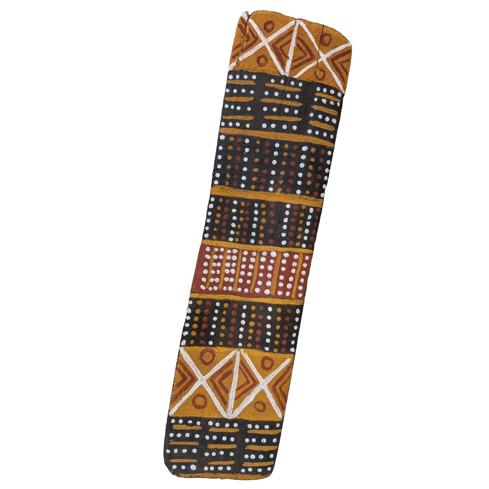 Columbiere Tipungwuti, Jilamara, 2019, natural earth pigments on stringybark, 35 x 9 cm