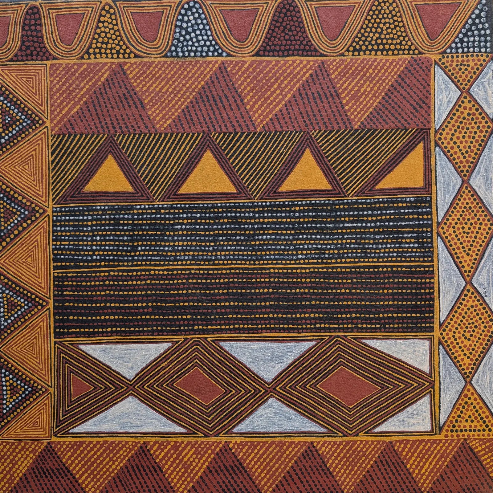 Nancy Marie Kerinauia, Pwoja-Pukumani Body Paint Design, 2021, natural earth pigments on canvas, 60 x 60 cm