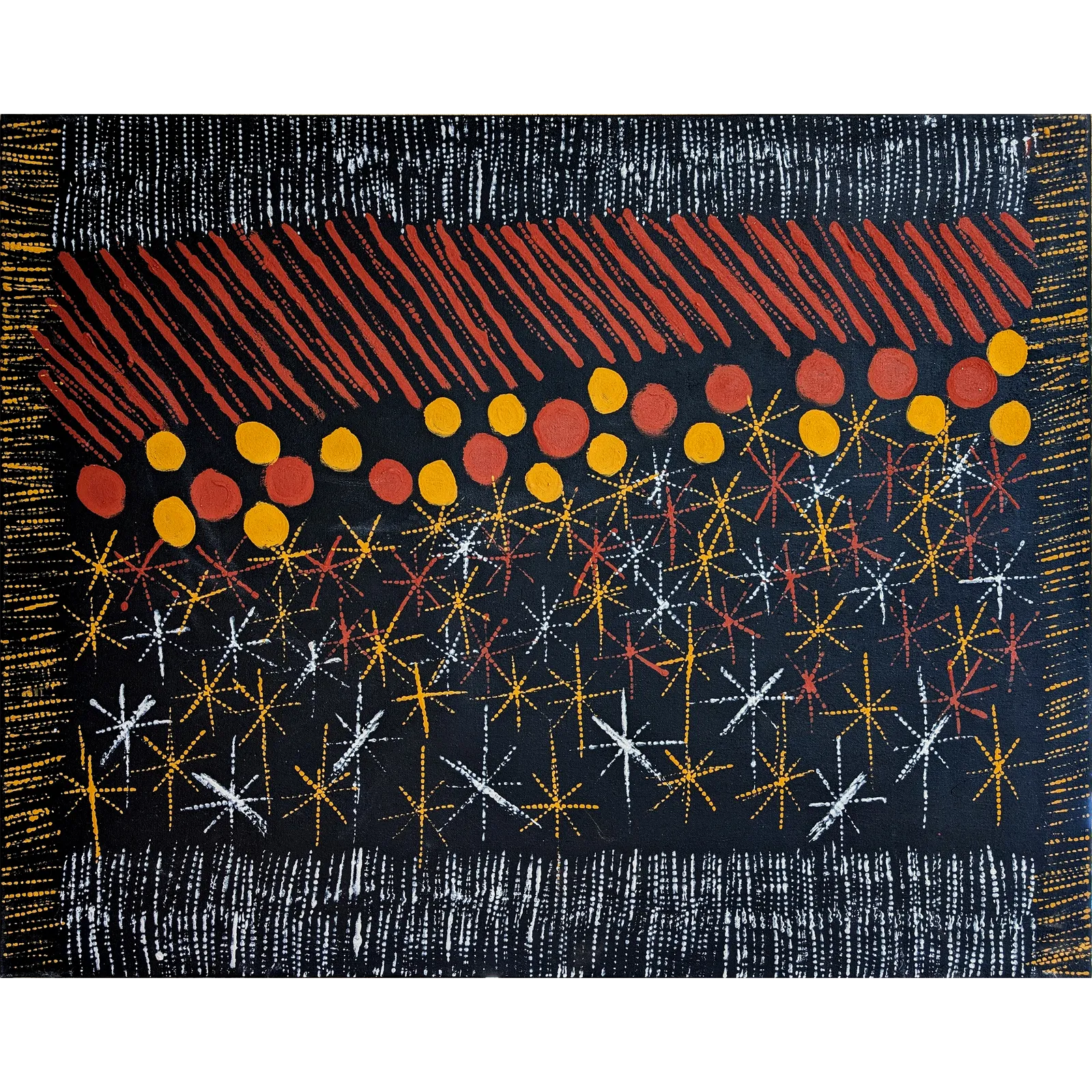 Jason Joran, Japarra and Japalinga (Moon and Stars), 2021, natural earth pigments on canvas, 70 x 90 cm