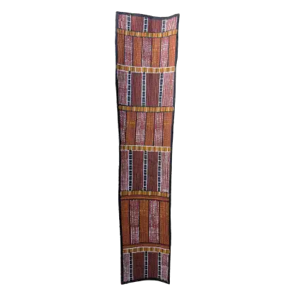 Pedro Wonaeamirri, Pwoja-Pukumani Body Paint Design, 2022, natural earth pigments on stringybark, 79 x 17 cm