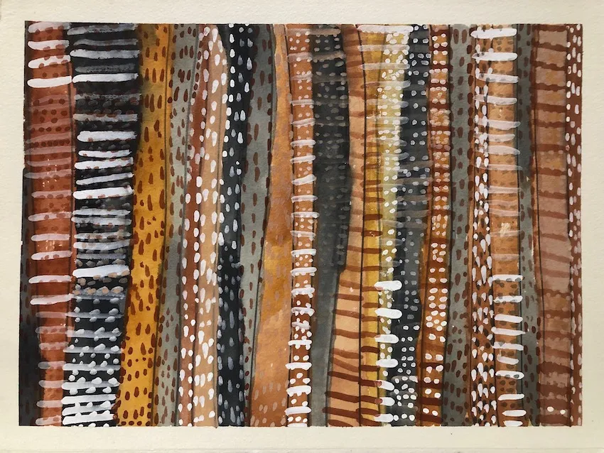 Lorna Kantilla, Jilamara, 2021, natural earth pigments on paper, 28.5 x 38 cm