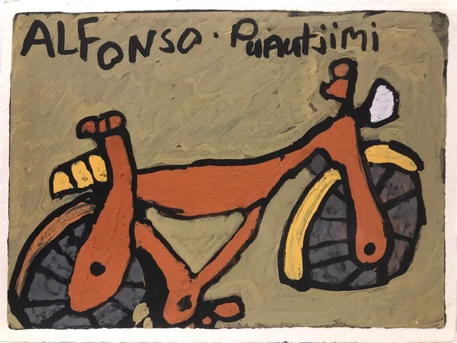 Alfonso Puautjimi, Red Bike, 2021, 28.5 x 38 cm