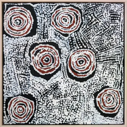 Bill Whiskey Tjapaltjarri, Untitled, synthetic polymer paint on canvas board, 40.6 x 40.6 cm