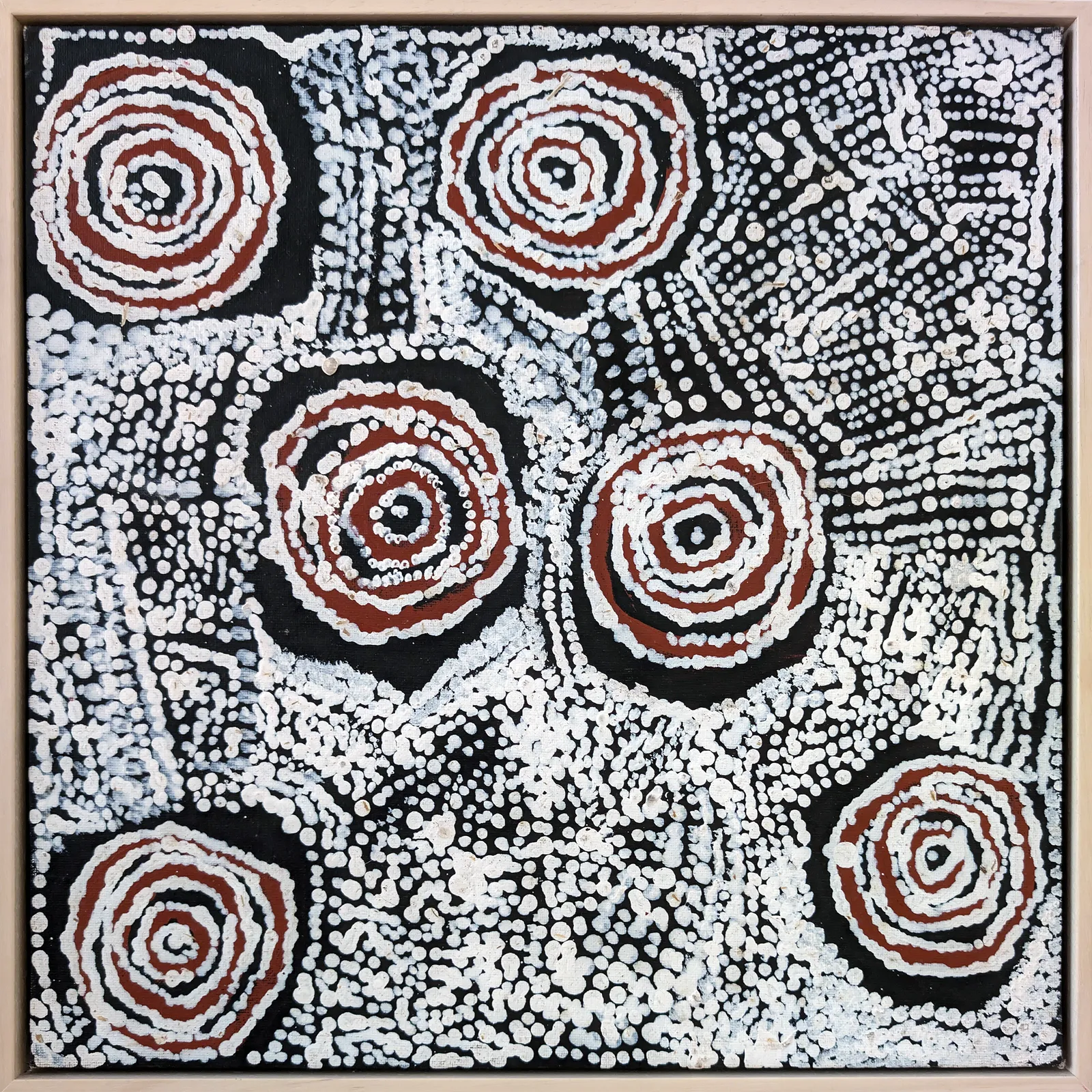 Bill Whiskey Tjapaltjarri, Untitled, synthetic polymer paint on canvas board, 40.6 x 40.6 cm