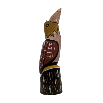 Arthur Puruntatameri, Tiwi Bird, 2021, natural earth pigments on carved wood, 21 x 5.5 cm