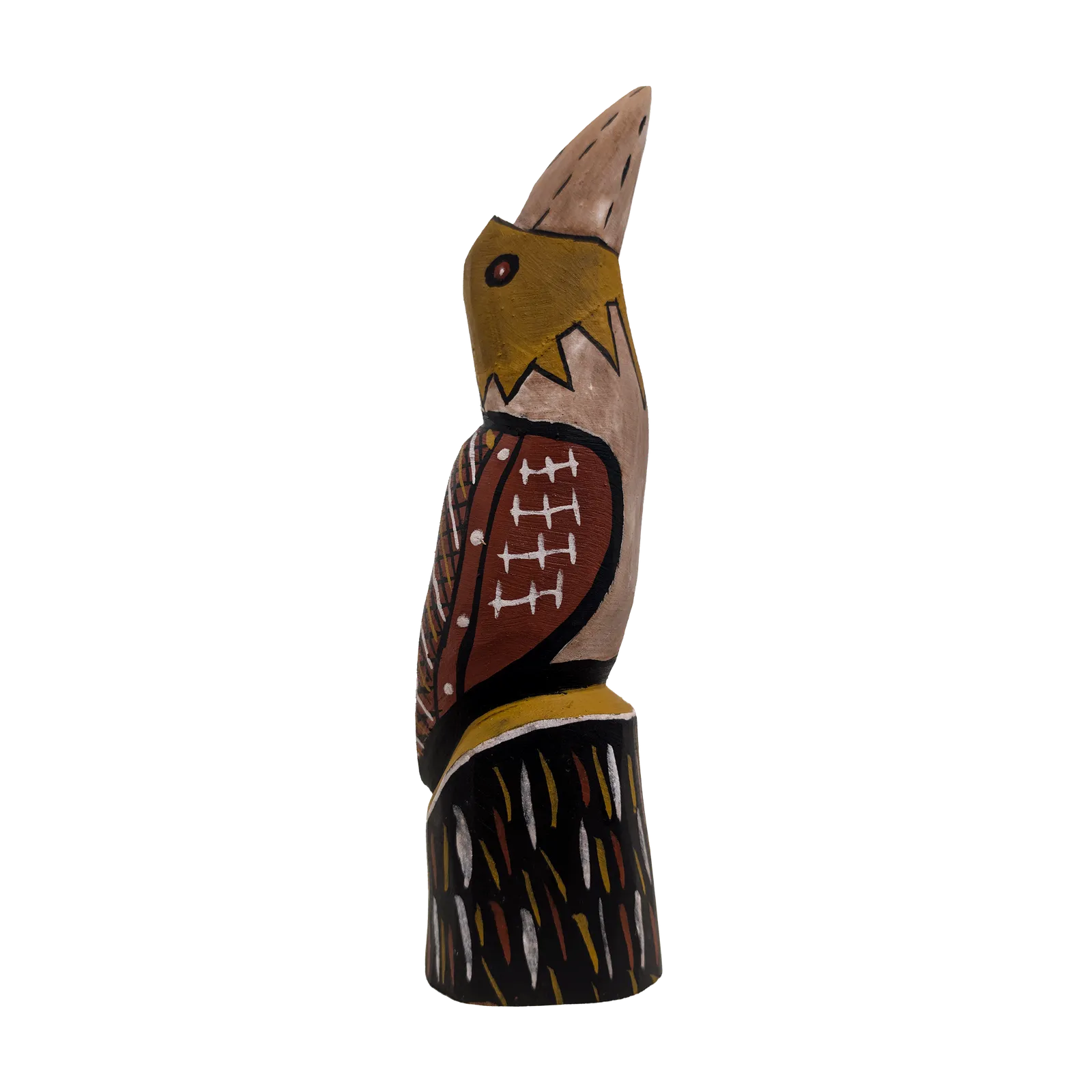 Arthur Puruntatameri, Tiwi Bird, 2021, natural earth pigments on carved wood, 21 x 5.5 cm