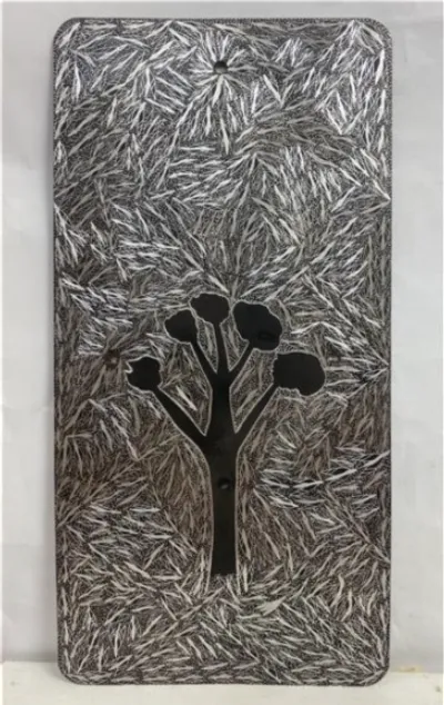 Gapularni Wanambi, Gurka'wuy (bees, Marrakulu clan), 2022, etched aluminium, 60 x 30 cm