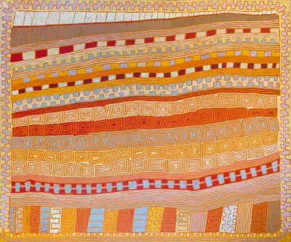 Patrick Olodoodi Tjungurrayi, Ngarru, 2008, synthetic polymer paint on Belgian linen, 153 x 183 cm