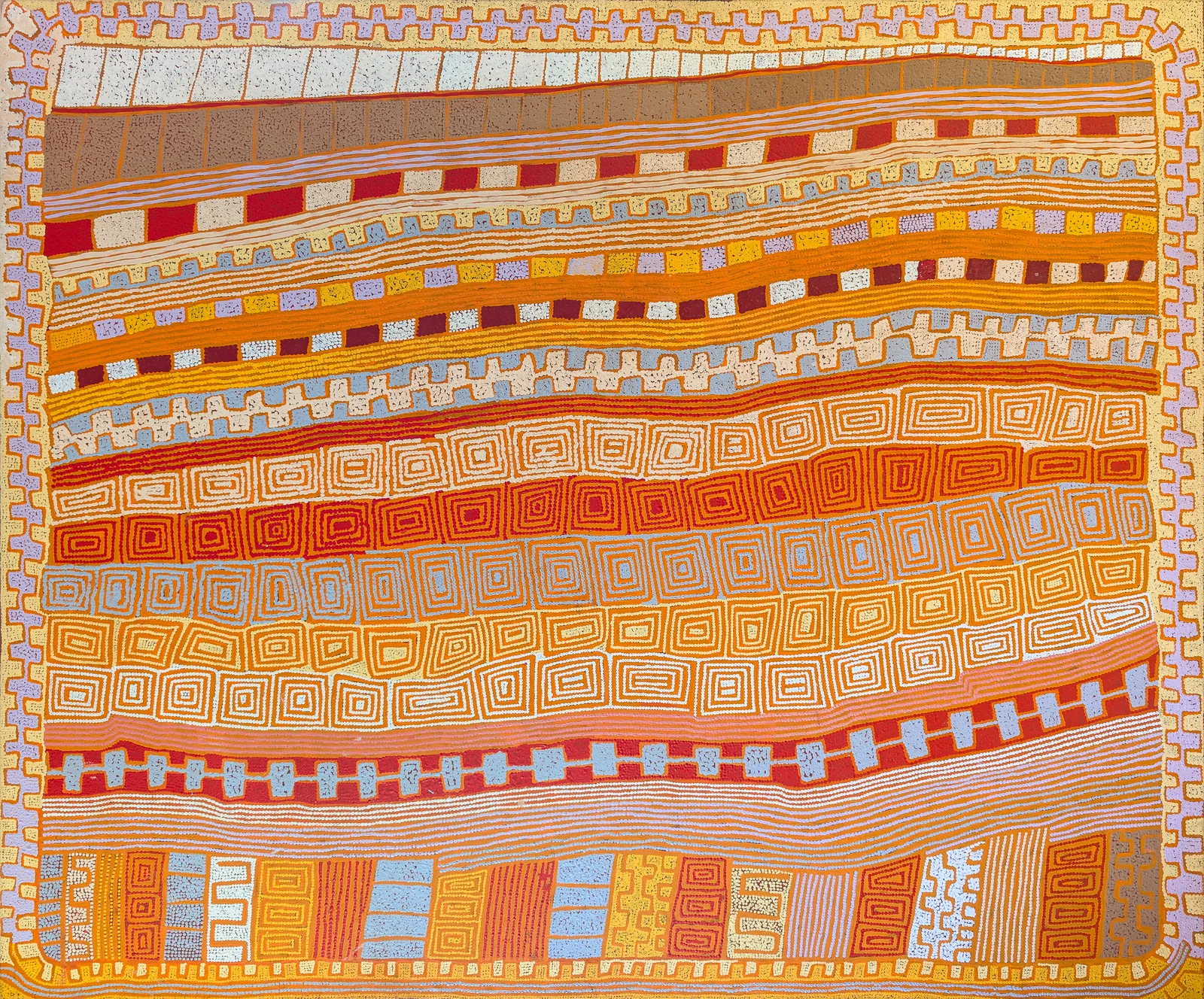 Patrick Olodoodi Tjungurrayi, Ngarru, 2008, synthetic polymer paint on Belgian linen, 153 x 183 cm