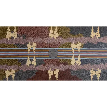 Clifford Possum Tjapaltjarri, Corkwood Dreaming, 1996, synthetic polymer paint on Belgian linen, 147.5 x 75.5 cm