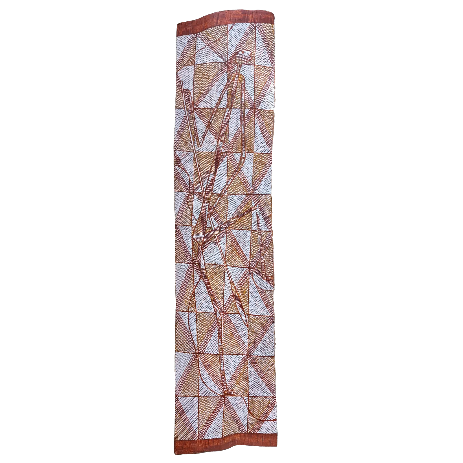 Bronwyn Kelly, Mimih Spirit, 2021, natural earth pigments on bark, 80 x 18 cm