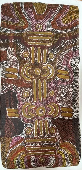 Lily Nungarayi Hargraves, Duck Dreaming, 18 May 1987, synthetic polymer paint on board, 30.5 x 60.9