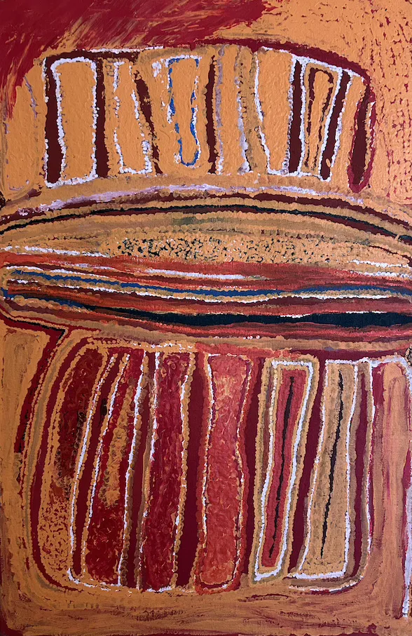 Eubena Nampitjin, Canning Stock Route WA, 1997, synthetic polymer paint on linen, 90 x 60 cm