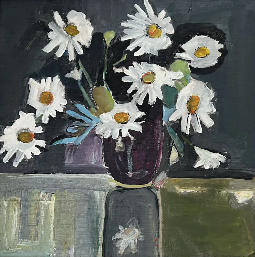 Bess Cayzer, Daisies, 1998, synthetic polymer paint on canvas, 36 x 35 cm