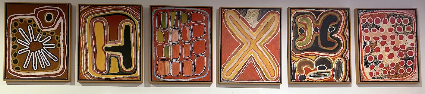 Johnny Mosquito Tjapangarti, synthetic polymer paint on canvas, set of six 41 x 51 cm