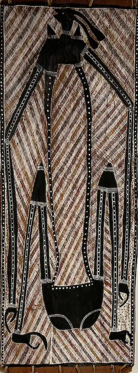 Djoli Lywonga, Gnamoroto, natural earth pigments on bark, 100 x 37 cm
