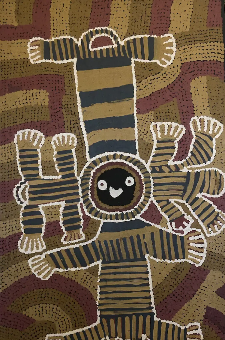 Linda Syddick Napaltjarri, Tingari story at Walakurritje, 1995, synthetic polymer paint on canvas, 61 x 27.5 cm