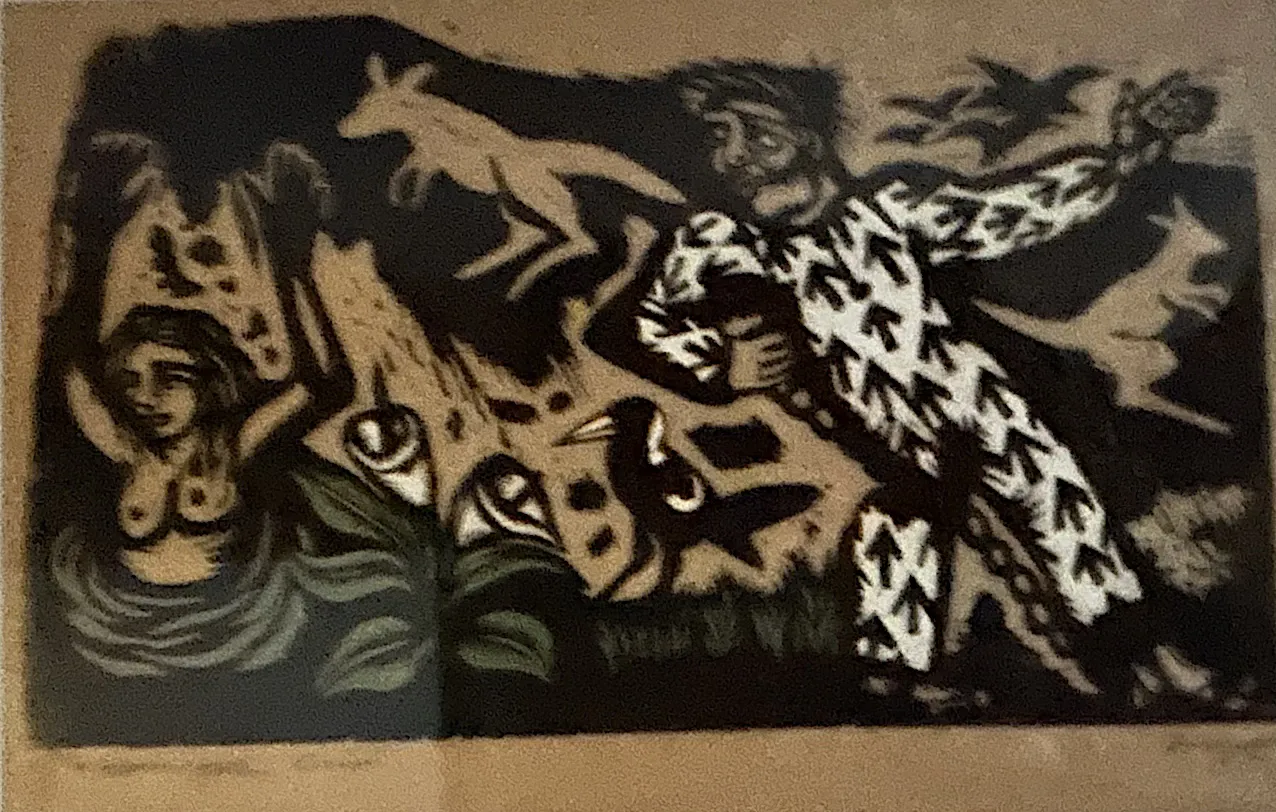 Bruce Goold, The Escape, 1984, linocut print on paper