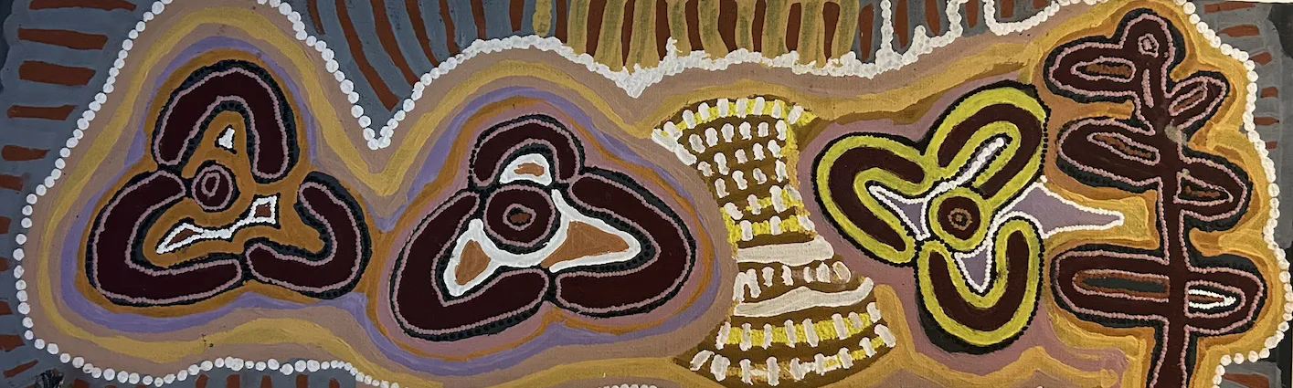 Lily Nungarayi Hargraves, Liwiringi, 1999, synthetic polymer paint on canvas, 123 x 41 cm