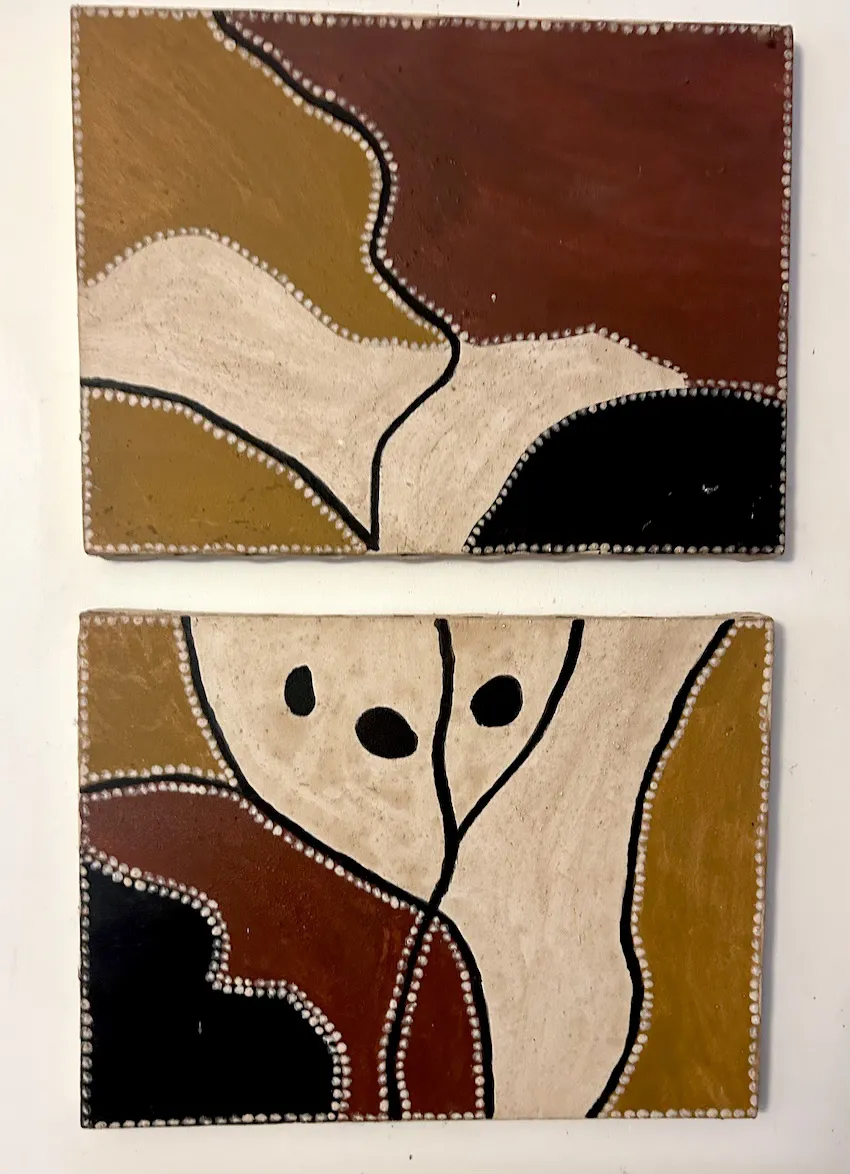 Freddie Timms, Fish Hole Crook (top)/ Road to Frog Hollow (bottom), 1997, natural earth pigments on canvas, 2 x 40 x 30 cm
