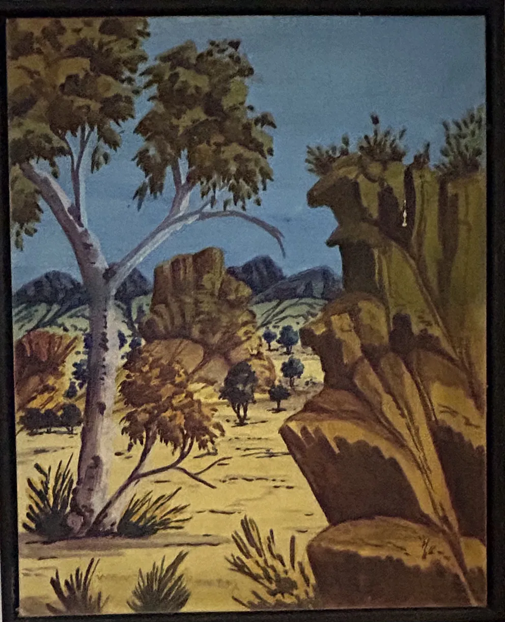 Wenton  Rubuntja, Hermannsburg Landscape, 2005, watercolour on board, 40 x 50.5 cm