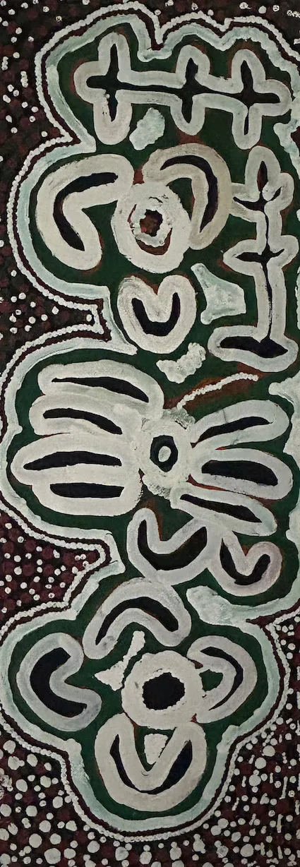Lily Nungarayi Hargraves, Lirwirringi, 1999, synthetic polymer paint on canvas, 36 x 101 cm