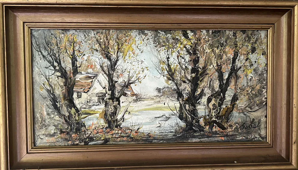 Artist Once Known, Trees, 1980, oil on board, 39 x 19 cm
