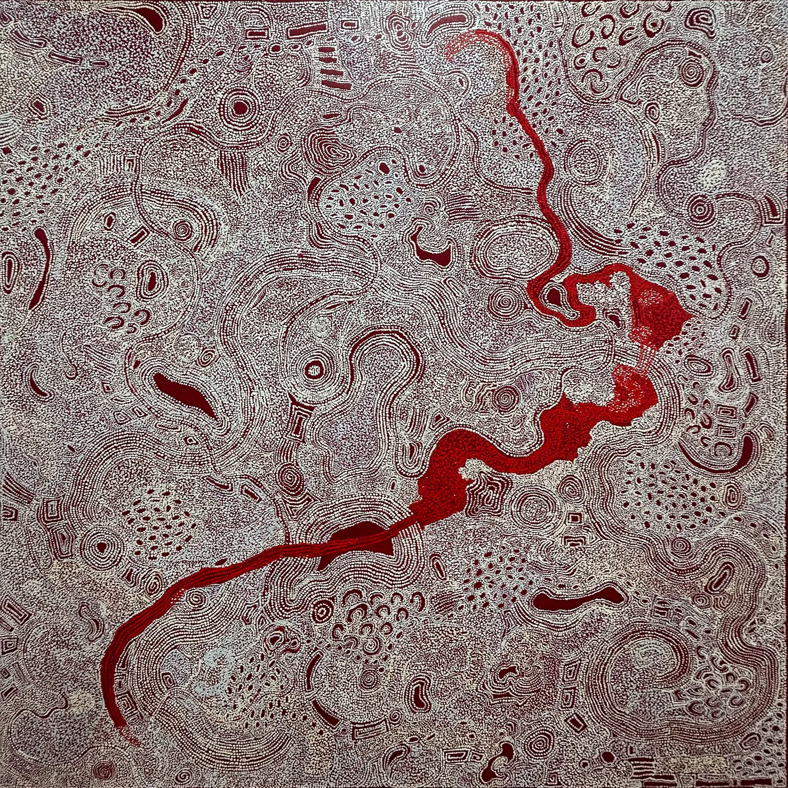 Janie Kulyuru Lewis, Ngayuku ngura - My Country, 2022, synthetic polymer paint on linen, 197 x 198 cm