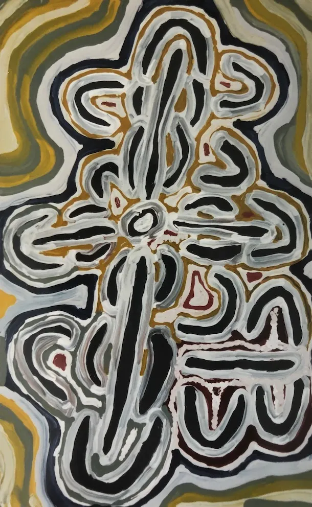 Lily Nungarayi Hargraves, Women's Ceremonial Dreaming, 2000, synthetic polymer paint on canvas, 51 x 80 cm