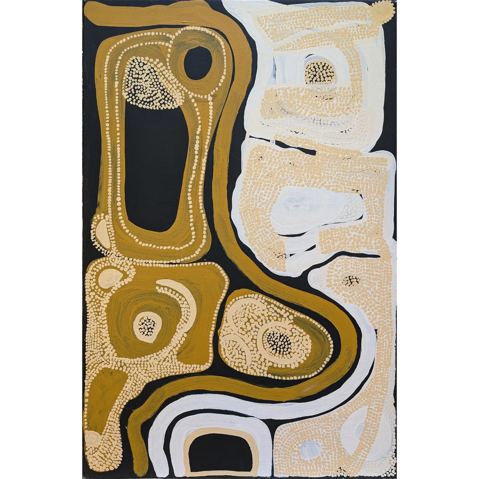 Susan Wangamirr Peters, Brackish Water and Salty Clay Pans, 2022, synthetic polymer paint on canvas, 90cm x 60cm