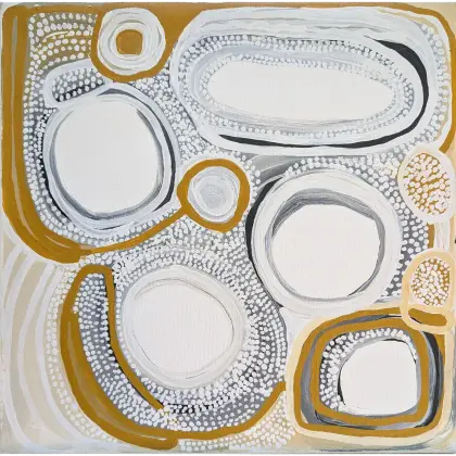 Susan Wangamirr Peters, Claypans and Spinifex Grasses, 2022, 50 x 50cm