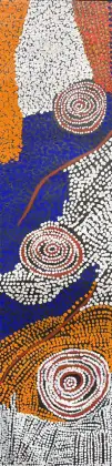 Bill Whiskey Tjapaltjarri, Rockholes near the Olgas, synthetic polymer paint on canvas, 120 x 31 cm