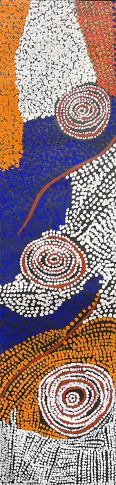Bill Whiskey Tjapaltjarri, Rockholes near the Olgas, synthetic polymer paint on canvas, 120 x 31 cm
