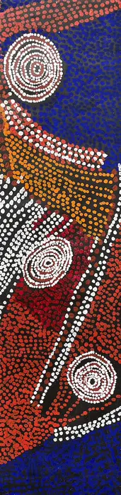 Bill Whiskey Tjapaltjarri, Rockholes near the Olgas, synthetic polymer paint on canvas, 120 x 31 cm