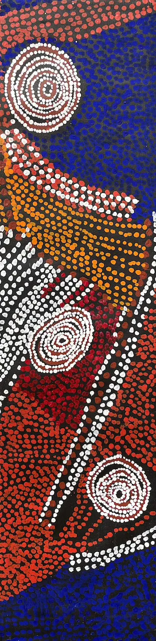 Bill Whiskey Tjapaltjarri, Rockholes near the Olgas, synthetic polymer paint on canvas, 120 x 31 cm