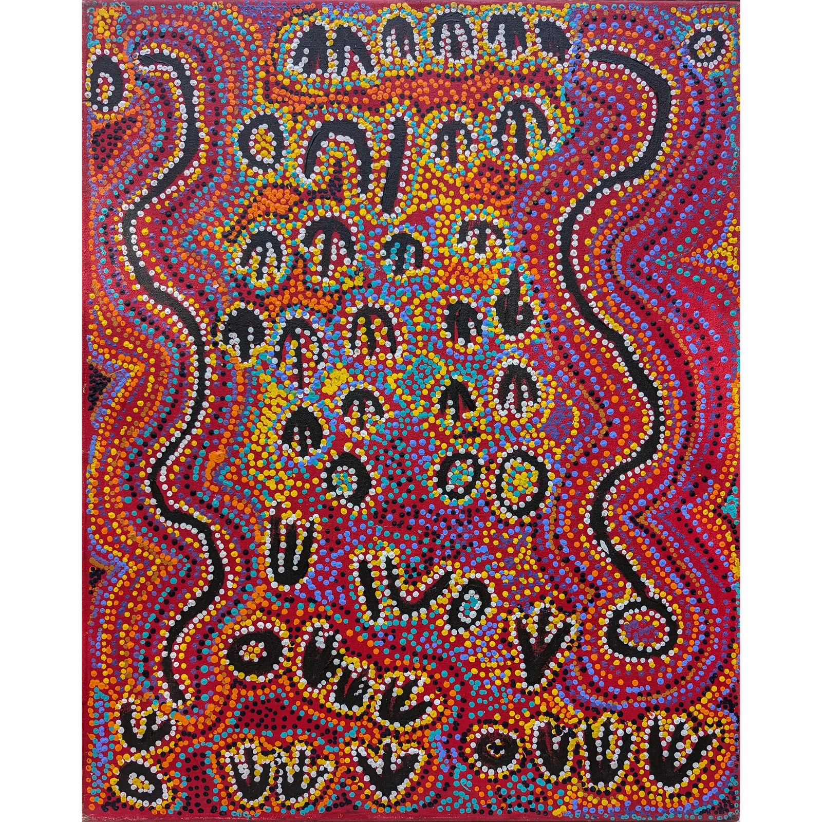 Karen Napaljarri Barnes, Janganpa Jukurrpa (Possum Dreaming), 2006, synthetic polymer paint on Belgian linen, 76 x 61cm