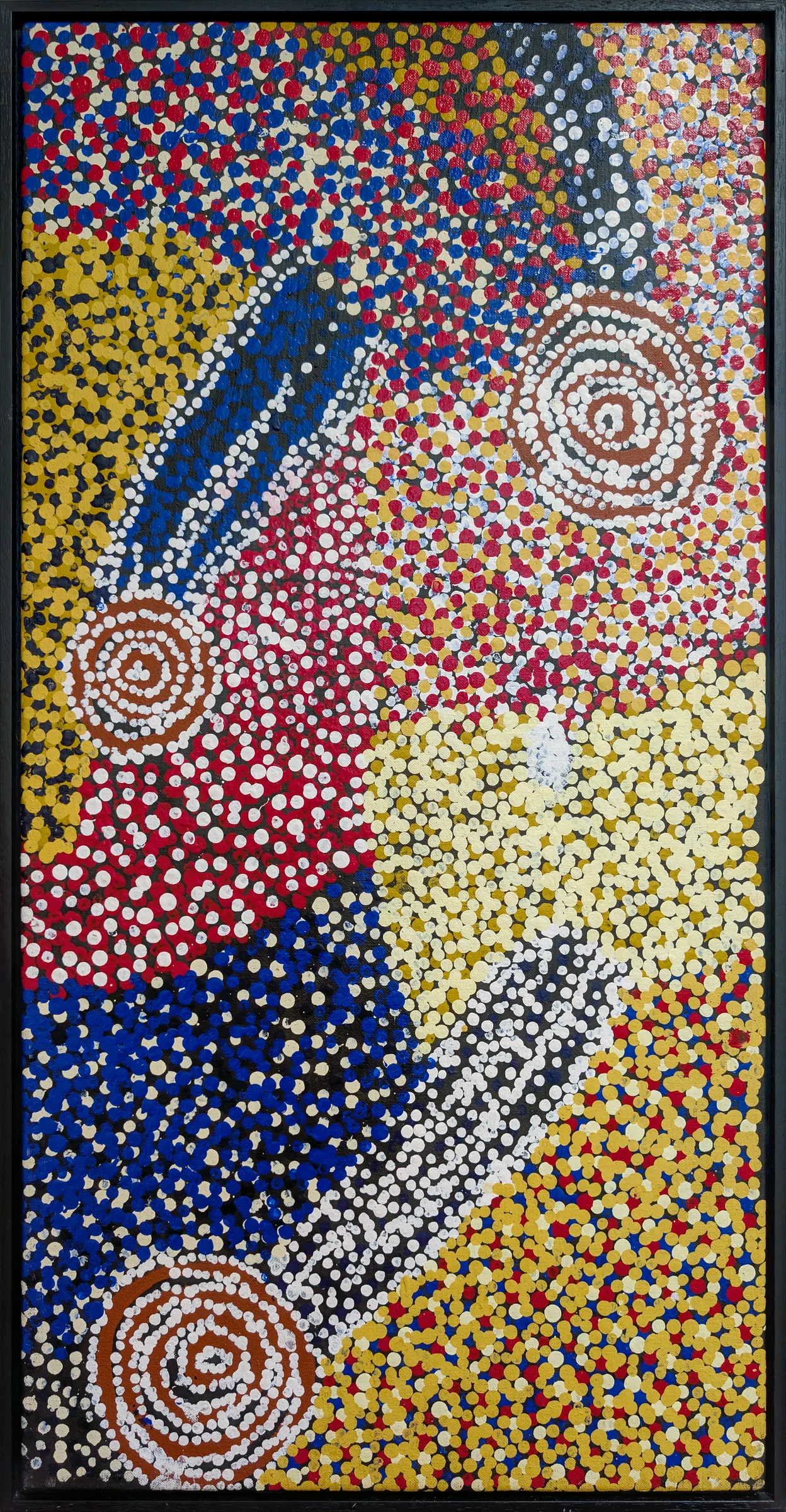 Bill Whiskey Tjapaltjarri, Rock holes and country near the Olga's, 2007, synthetic polymer paint on canvas, 91 x 46 cm