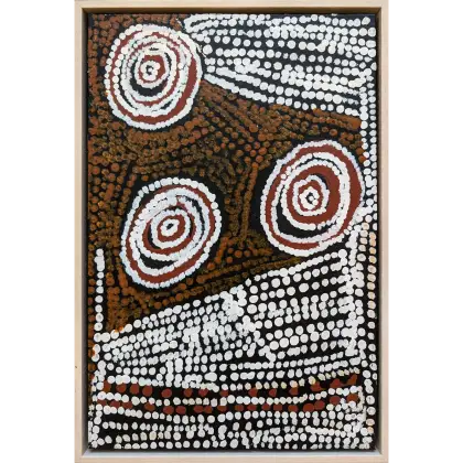 Bill Whiskey Tjapaltjarri, Untitled, -, synthetic polymer paint on canvas board, 25.4 x 38.1 cm