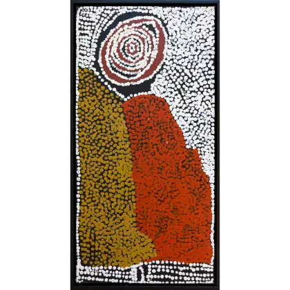 Bill Whiskey Tjapaltjarri, Untitled, -, synthetic polymer paint on canvas board, 25.4 x 50.8 cm