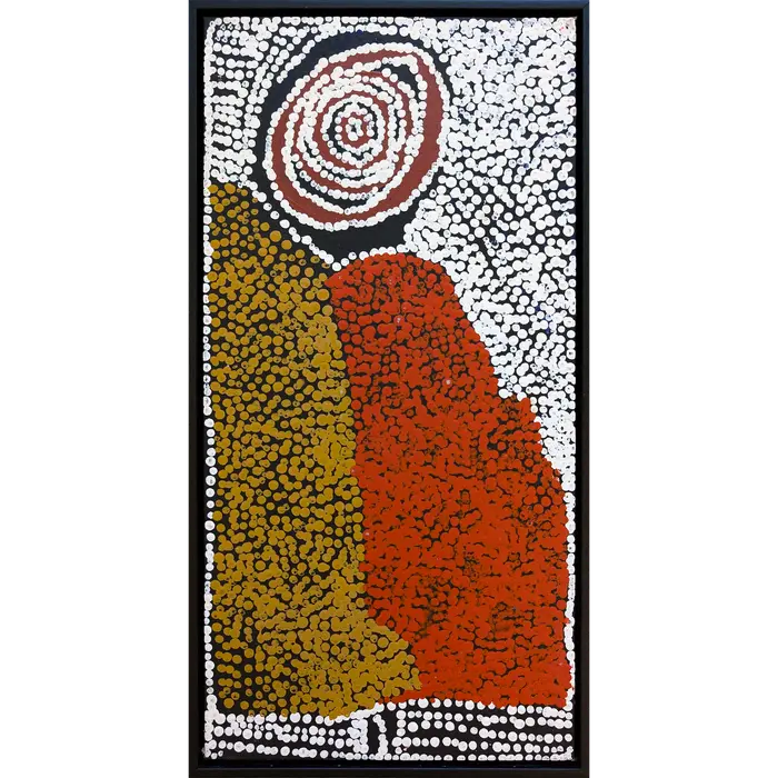 Bill Whiskey Tjapaltjarri, Untitled, -, synthetic polymer paint on canvas board, 25.4 x 50.8 cm