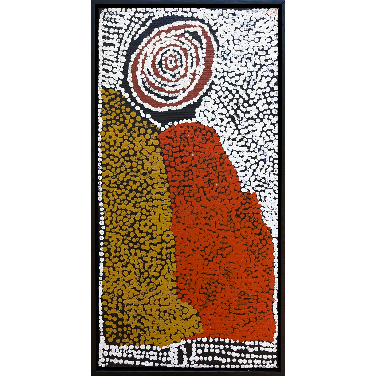 Bill Whiskey Tjapaltjarri, Untitled, -, synthetic polymer paint on canvas board, 25.4 x 50.8 cm