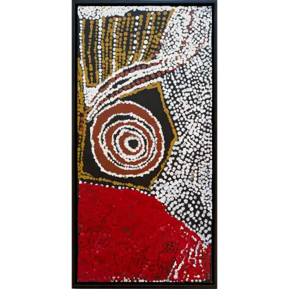 Bill Whiskey Tjapaltjarri, Untitled, -, synthetic polymer paint on canvas board, 25.4 x 50.8 cm